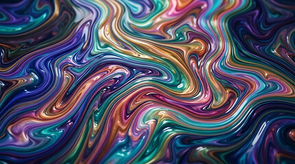 Obraz premium Captivating Abstract Swirl of Vibrant Iridescent Pigments and Glossy Hues Creating a Dynamic Marbled Liquid Flow Texture