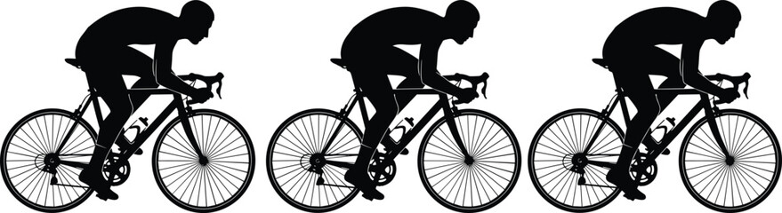Naklejka premium Black silhouette of a professional cyclist riding a road bike in a racing position isolated on a white background