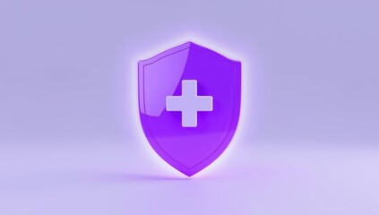 Obraz premium 3D purple shield featuring a medical cross, symbolizing healthcare and insurance