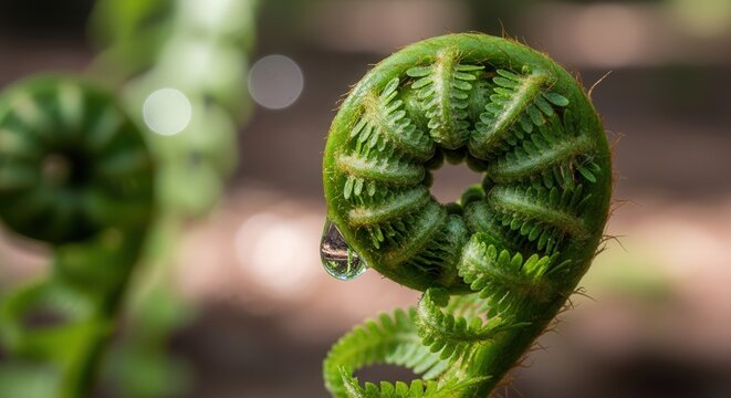 Close-up of a Young Fern Frond Unfurling in Natural Light for Botanical Enthusiasts