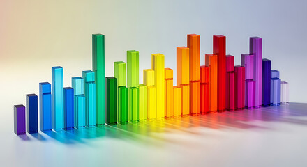 Fototapeta premium A colorful 3D bar graph with rainbow-colored bars on a white background