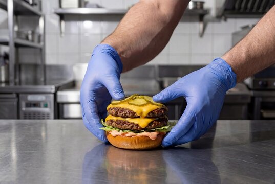 Préparation en cuisine double cheeseburger 