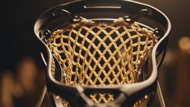 Macro shot of a lacrosse stick head and mesh pocket