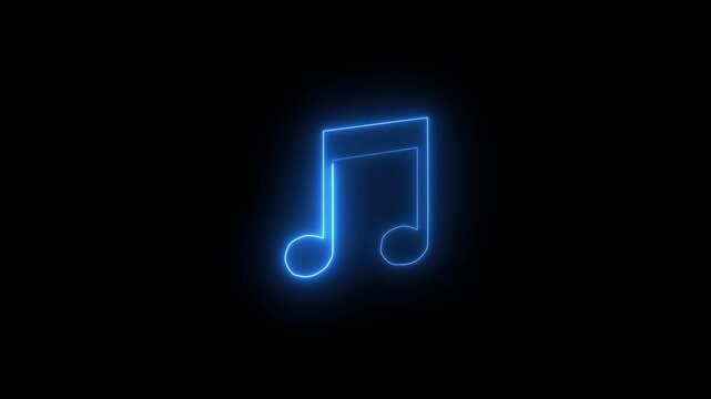 Neon media player button. Neon line music icon notes dark  background.