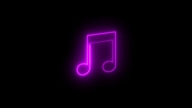 Neon media player button. Neon line music icon notes dark  background.