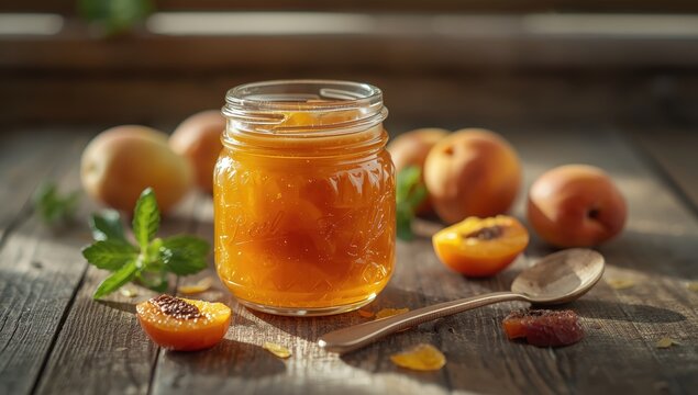 Delicious apricot preserve on the table
