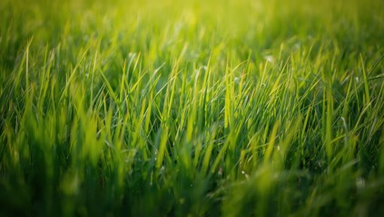 Detailed view of a green grass field texture
