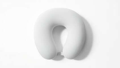 Isolated white travel pillow on white background. High-resolution top view mock-up