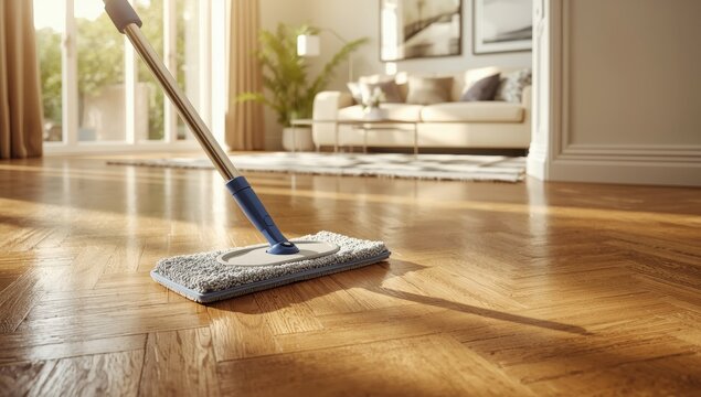 Mop for hardwood floor upkeep. Microfiber for parquet cleaning