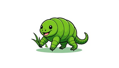Fototapeta premium Adorable Green Tardigrade Cartoon Character Exploring Nature.