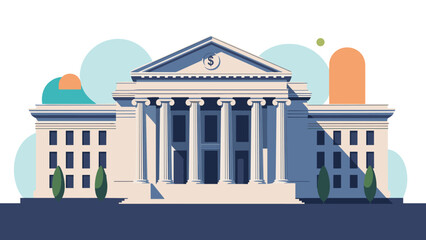 Obraz premium Neoclassical bank or courthouse building with columns and a dollar sign symbol representing finance, law, or government.