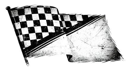 Waving Checkered Flag, Grunge Style, Racing Symbol, Isolated on White © Tuku