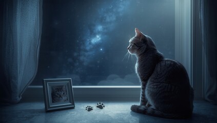 The cat mourns its deceased companion