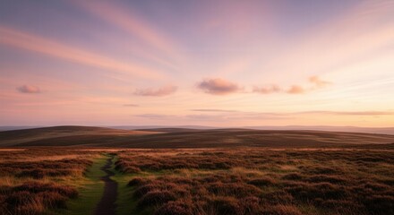 Obraz premium Serene Sunset Over Expansive Natural Landscape with Vibrant Sky Colors