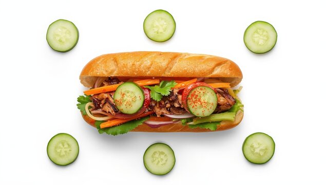 Vietnamese baguette sandwich on a white background