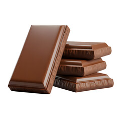 Stacked milk chocolate bars perfect for sweet dessert isolated on transparent background
