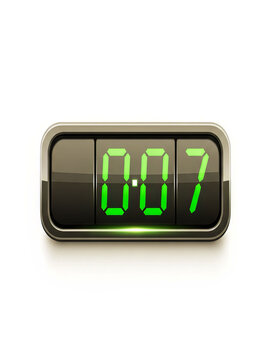 Green digital clock display showing 007 isolated on white background