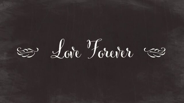 Love Forever Calligraphy Title with Angel Wings on Rustic Chalkboard Background