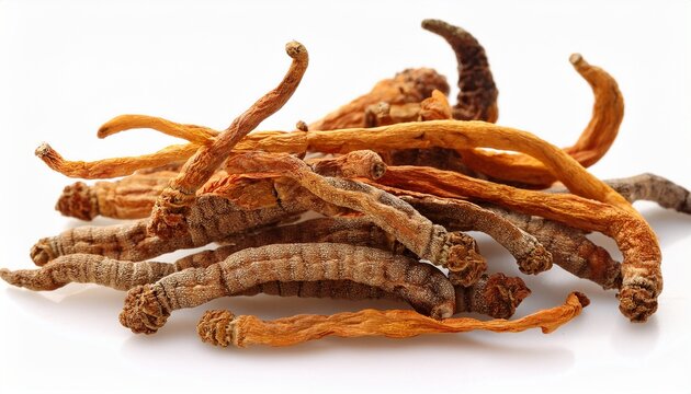 Ophiocordyceps Sinensis Keeda Jadi Medicinal Caterpillar Fungus Isolated On A White Background