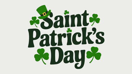 Saint patrick's day celebration text with shamrocks and hat on green background