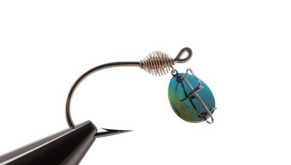 isolated metal fishing hook with spinner on white background