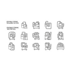 Fototapeta premium Collection of various office supplies and furniture line icons