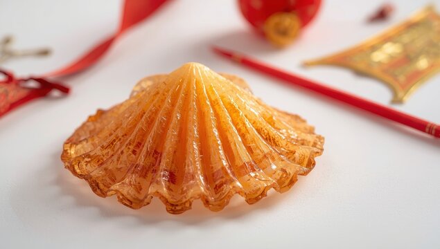 Detailed view of dried scallop on a white background for Lunar New Year cuisine, with clipping path