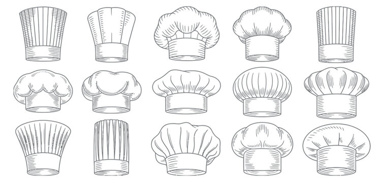 Chef Hat Vector Illustration Featuring Hand Drawn Line Art Cooking Toques for Restaurant, Bakery and Culinary Branding