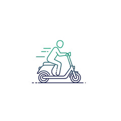 A person riding a scooter in a simple line drawing style with motion lines