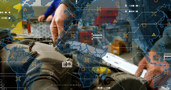 Mechanic removing intake clamp with pliers causing ramping map-HUD and checking sensor for repair
