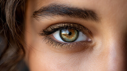 Fototapeta premium Beautiful, unusual, bright eye close-up with details of light blue iris. Ophthalmologist, buying glasses and optics, advertising vision