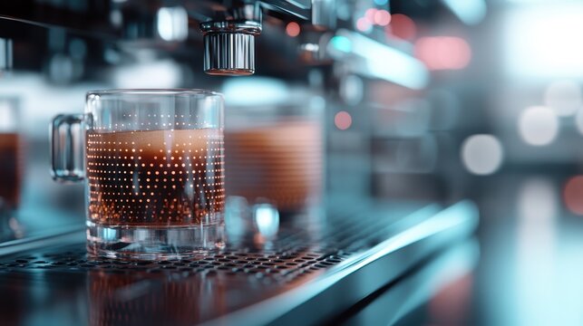 A close-up shot of an espresso brewing, highlighting the rich color and texture, symbolizing the art of coffee-making and the joy it brings to people.