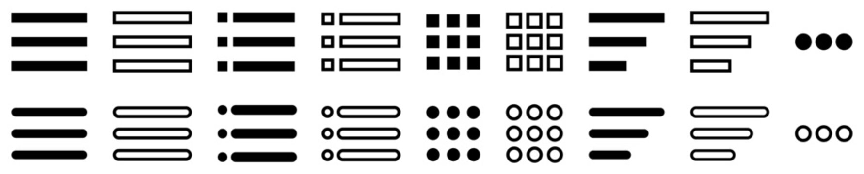 Set of hamburger menu icons