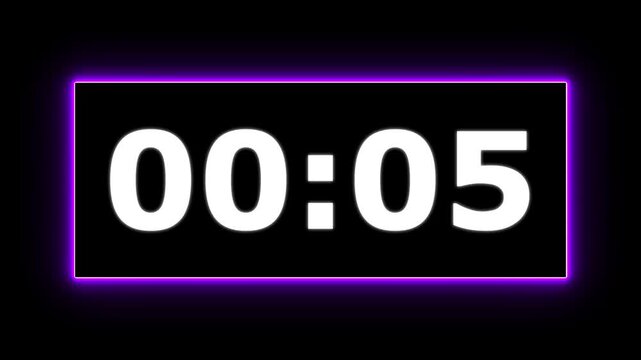 Neon Rectangle countdown timer one minute animation from 10 to 0 second animation on white background with alpha channel, 10 second countdown timer.