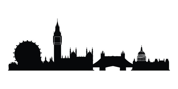 London Skyline Silhouette with Famous Landmarks