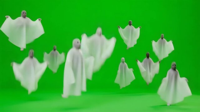 white ghost on green background.
