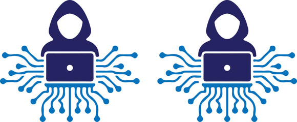 hand drawn cyber attack gradient bule two icon set vector illustration art © Ammara