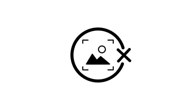 A motion graphic of an image icon with a camera focus and a cross symbol, indicating a removed or deleted picture in an application interface