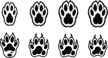 Fototapeta premium Set of stylized animal paw prints illustrations in various designs and sizes for logos or graphics