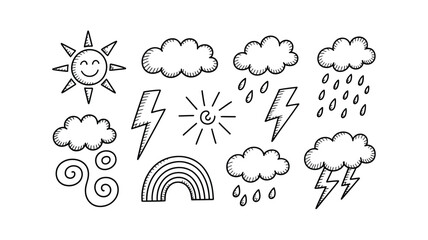 Fototapeta premium Hand Drawn Weather Icons Set Collection.