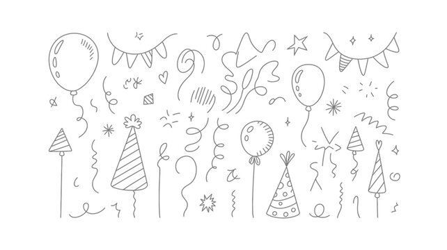 Hand Drawn Party Elements Collection Vector Illustration.