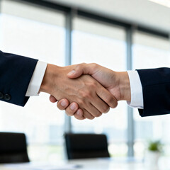 Business Handshake Agreement Between Two Professionals in Corporate Office
