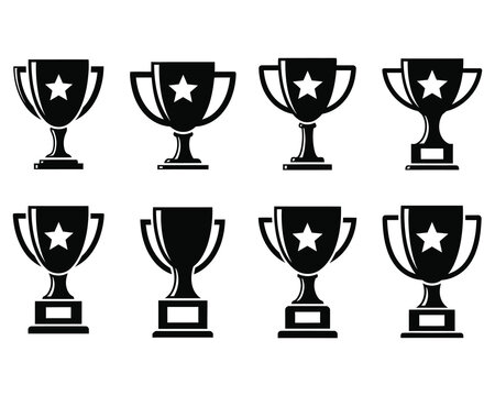 Collection of eight black trophy icons with white stars