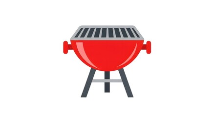 Red barbecue grill icon with metal legs on white background