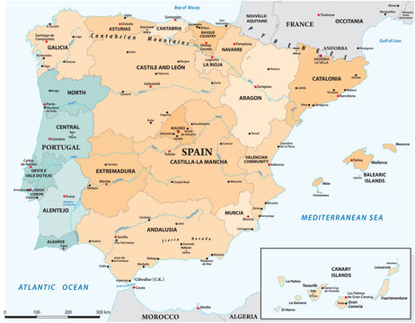 Administrative map of Spain and Portugal