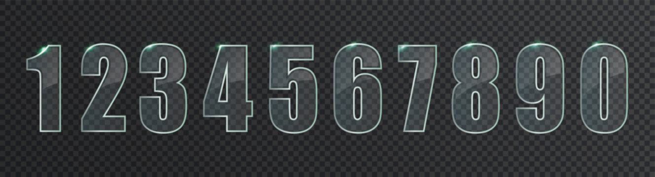 Transparent glass numbers with glowing liquid effect. Modern typography for UI design concepts.