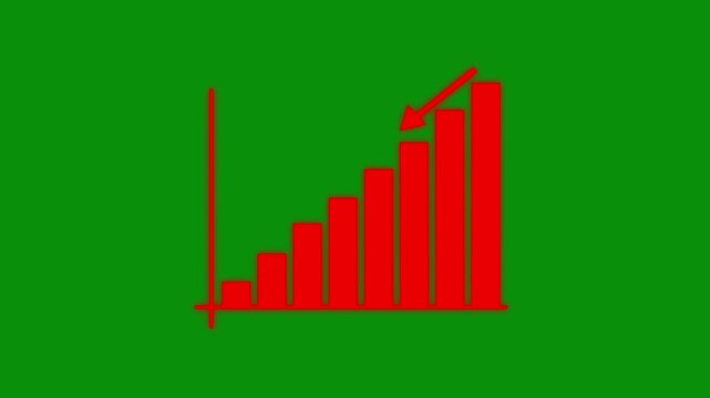 Animated bar graph shows upward trend with downward arrow signal indicating warning