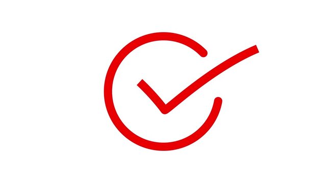 Red check mark animation with loading circle icon for success or verification on white background