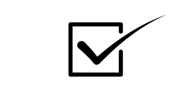 Dynamic check mark inside square appearing and disappearing on white background motion graphic