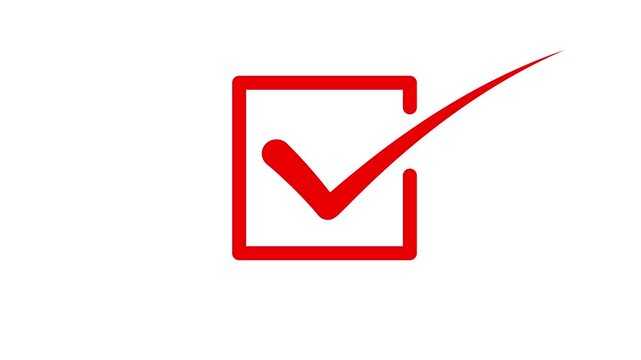 Red checklist animation showing square box and checkmark symbol on white background motion